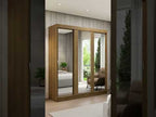 Guarda-Roupa Casal Madesa Reno 3 Portas de Correr com Espelhos Preto/Rustic