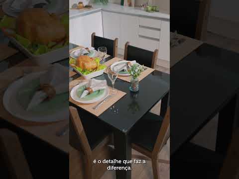 Conjunto Sala de Jantar Mesa Tampo de Vidro 6 Cadeiras Preto/Rustic Heloísa Madesa