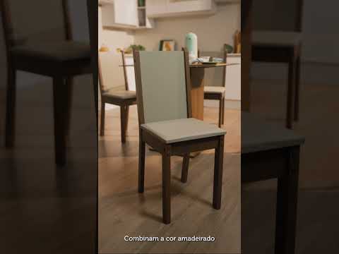 Conjunto Sala de Jantar Mesa Tampo de Vidro com 4 Cadeiras Rustic/Crema/Sintético Bege Aline Madesa