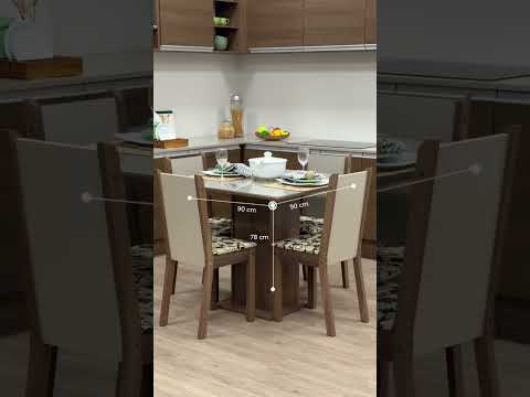 Conjunto Sala de Jantar Mesa Tampo de Vidro 4 Cadeiras Rustic/Crema/Bege Marrom Tifani Madesa
