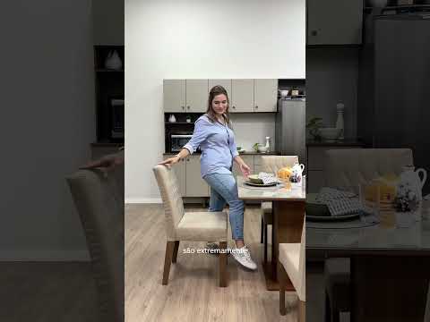 Conjunto Sala de Jantar Madesa Brenda Mesa Tampo de Vidro com 4 Cadeiras Rustic/Crema/Imperial