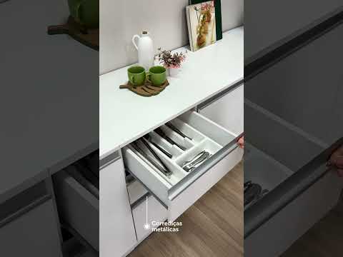 Armário de Cozinha Completa de Canto 100% MDF 448cm Branco Smart Madesa 01