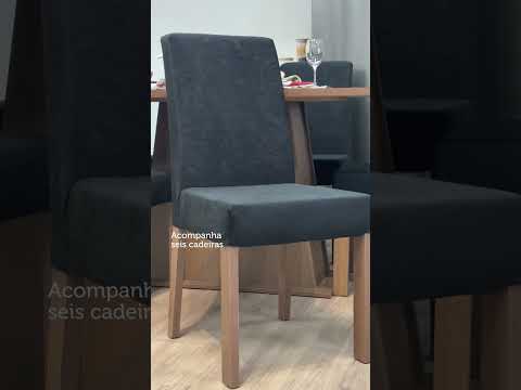 Conjunto Sala de Jantar Mesa Tampo de Madeira  6 Cadeiras Rustic/Preto/Oxford Luciana Madesa