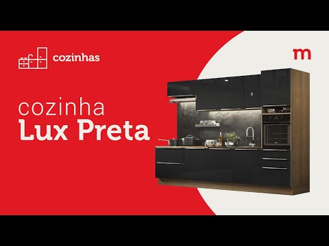 Armário de Cozinha Completa 340cm Branco/Preto Lux Madesa 01