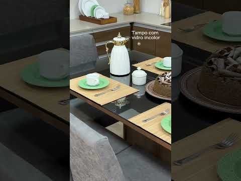 Conjunto Sala de Jantar Mesa Tampo de Vidro 6 Cadeiras Rustic/Preto/Silver Alexis Madesa