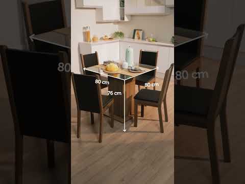 Conjunto Sala de Jantar Aline Madesa Mesa Tampo de Vidro com 4 Cadeiras Rustic/Preto