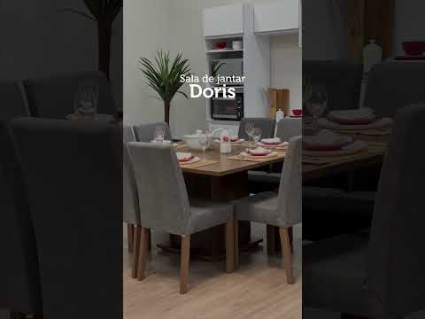 Conjunto Sala de Jantar Mesa Tampo de Madeira 8 Cadeiras Rustic/Silver Doris Madesa