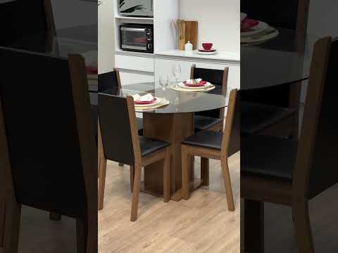 Conjunto Sala de Jantar Madesa Nanda Mesa Tampo de Vidro Redondo 4 Cadeiras Rustic/Preto