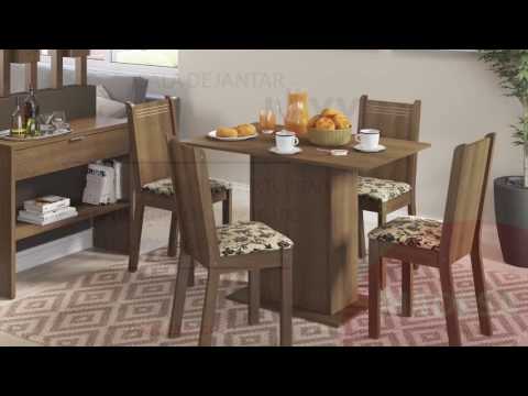 Conjunto Sala de Jantar Lexy Madesa Mesa Tampo de Madeira com 4 Cadeiras Rustic/Floral Hibiscos