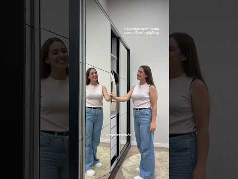 Guarda-Roupa Casal 100% MDF 3 Portas de Correr de Espelho Preto Madesa Royale