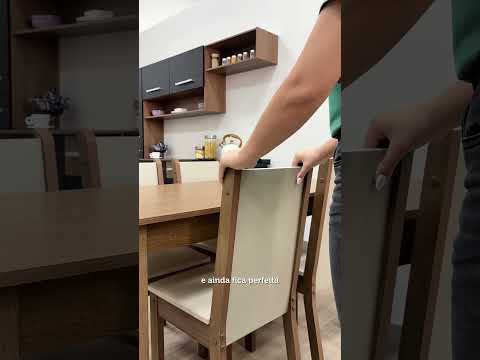 Conjunto Sala de Jantar Madesa Bea Mesa Tampo de Madeira com 4 Cadeiras Rustic/Crema/Sintético Bege