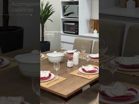 Conjunto Sala de Jantar Mesa Tampo de Madeira 8 Cadeiras Rustic/Imperial Doris Madesa