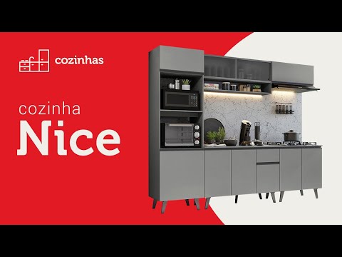 Armário de Cozinha Completa 280cm Cinza Nice Madesa 01
