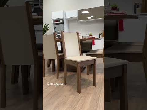 Conjunto Sala de Jantar Mesa Tampo de Madeira 8 Cadeiras Rustic/Crema/Bege Marisa Madesa