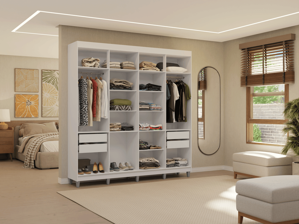 Guarda-Roupa Closet com Pés 4 Gavetas 216cm Branco Venus Madesa