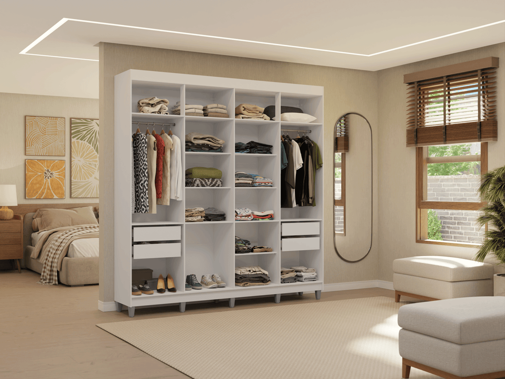 Guarda-Roupa Closet com Pés 4 Gavetas 216cm Branco Venus Madesa