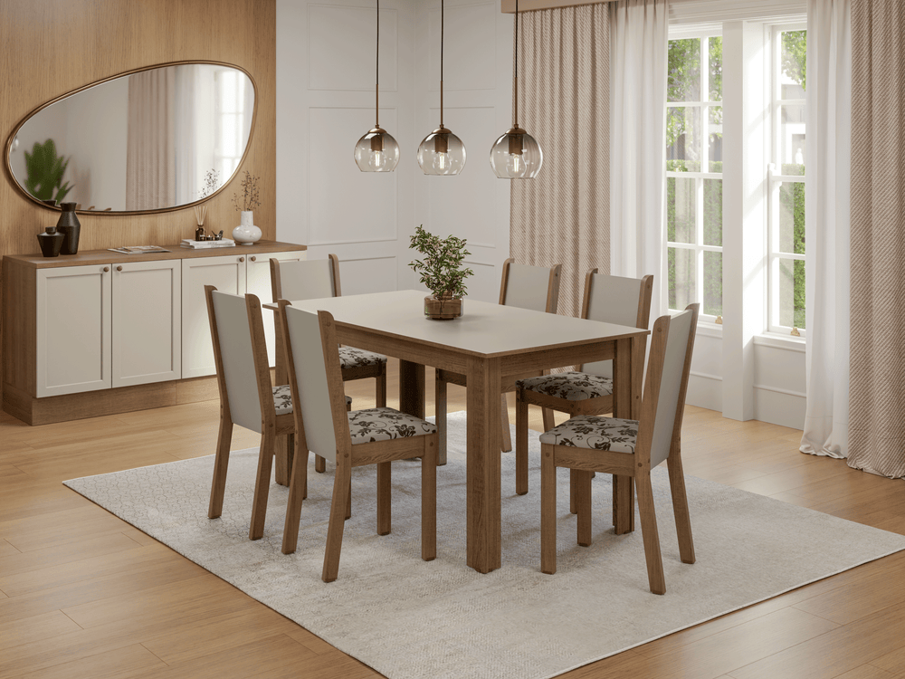 Conjunto Sala de Jantar Lucena Mesa Tampo de Madeira 6 Cadeiras Rustic/Crema/Bege Marrom Madesa